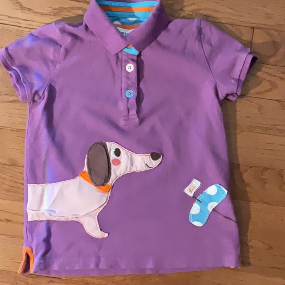 Boden Purple Polo Shirt with Playful Dog Design